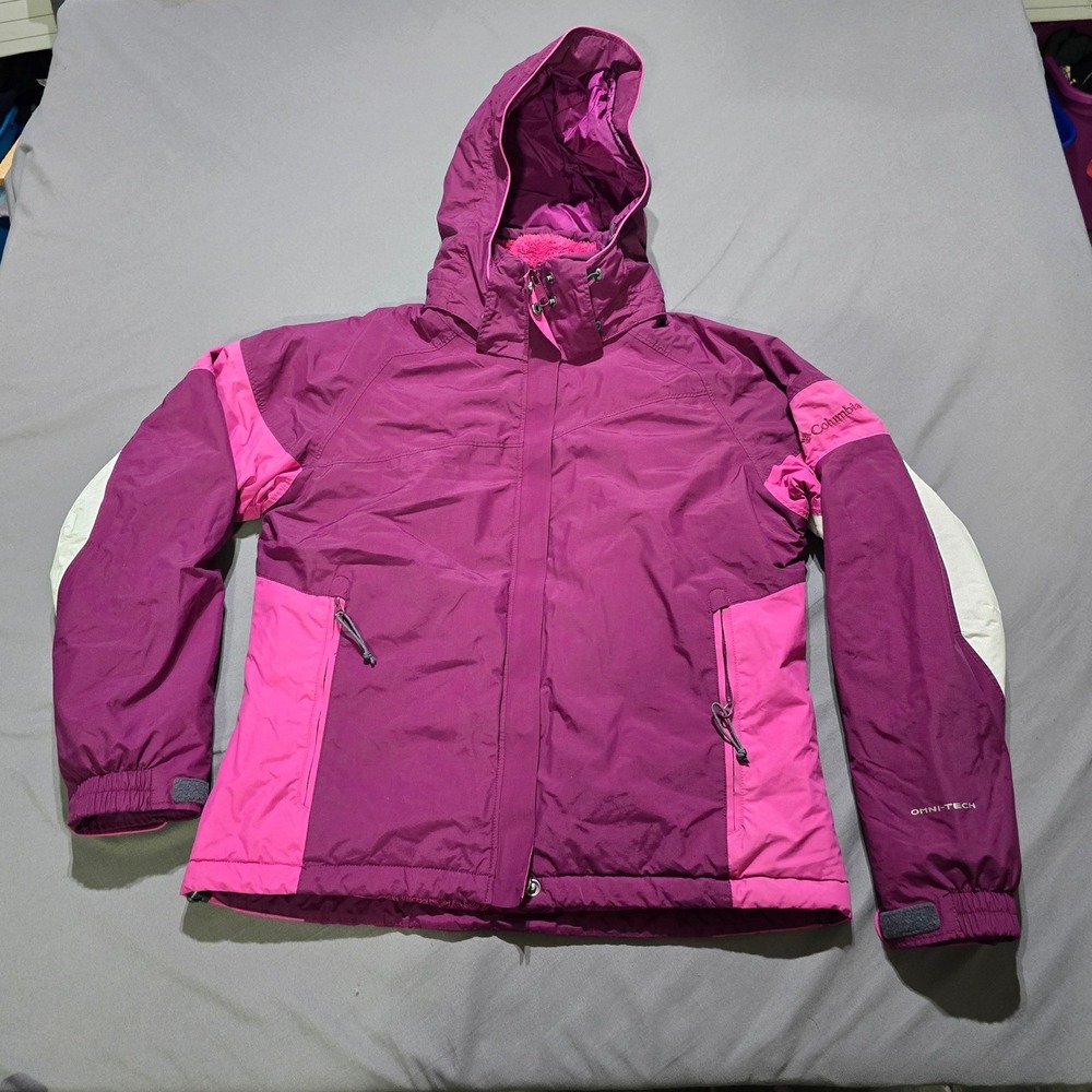 Columbia Ski Jacket Womens M Purple Omni-Tech Waterproof Hooded SL4145